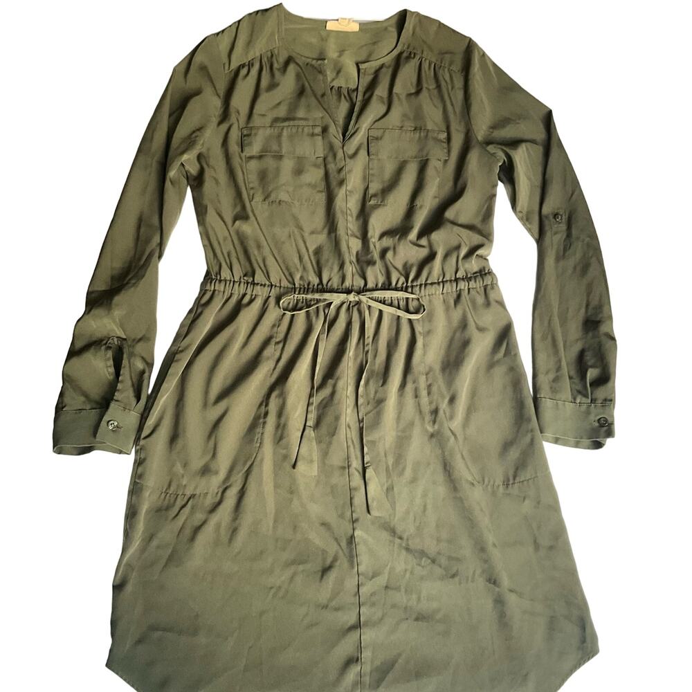 Maison Jules Women’s Long Sleeve Dress, size XS, Olive Green, Front Pockets